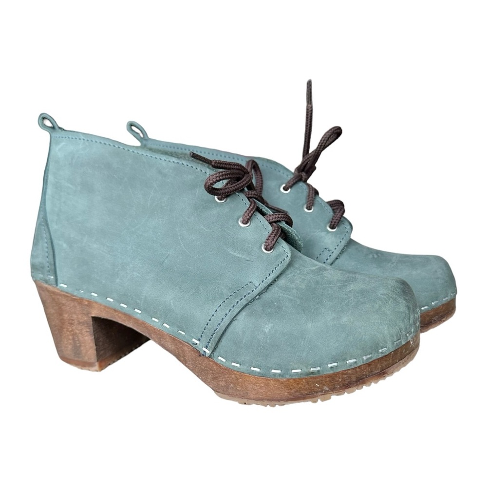 Sandgrens Sweden Chukka High Heel Clog Lace-Up  Nubuck Wood Heel Size 38 - Picture 16 of 16